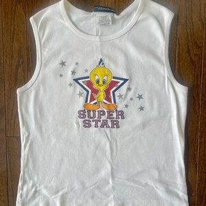 Vintage Warner Bros. White Tweety 'Super Star' Graphic Tank Top